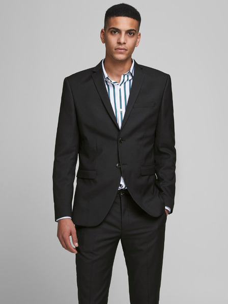 Jack & Jones Čierne pánske sako Jack & Jones Solaris z vlnenej zmesi