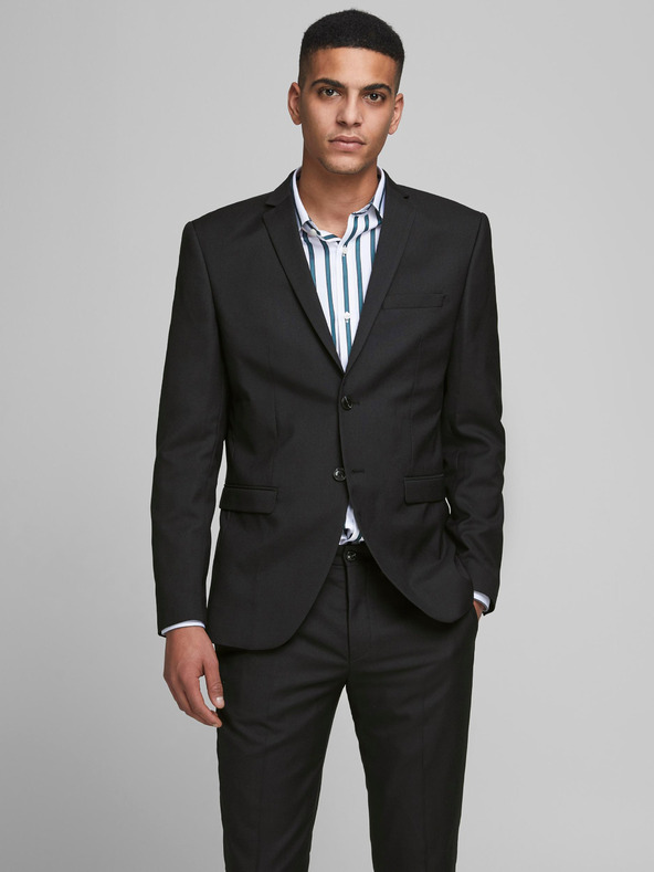 Jack & Jones Čierne pánske sako Jack & Jones Solaris z vlnenej zmesi
