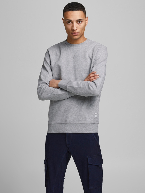 Jack & Jones Svetlošedá pánska základná mikina Jack & Jones