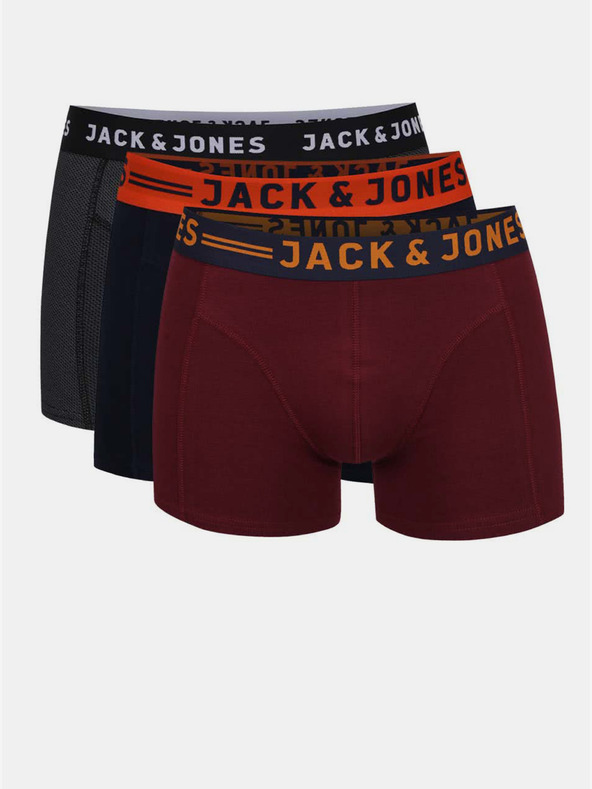 Jack & Jones Sada troch pánskych boxeriek Jack & Jones Lichfield vo vínovej, námorníckej a sivej farbe