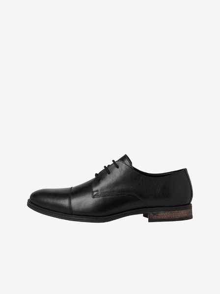 Jack & Jones Čierne pánske kožené poltopánky Jack & Jones Raymond