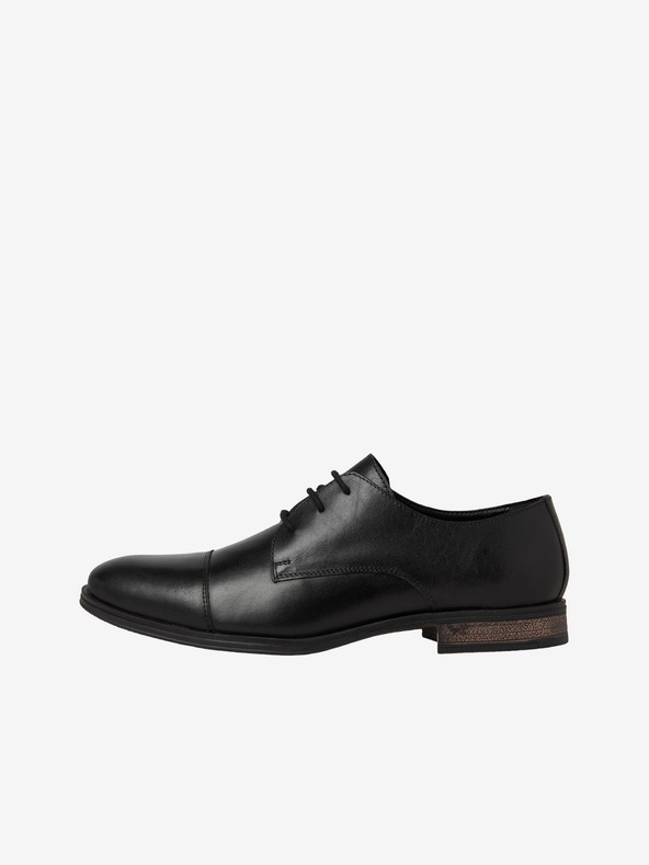 Jack & Jones Čierne pánske kožené poltopánky Jack & Jones Raymond