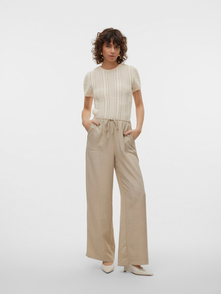 Vero Moda Béžové dámske nohavice so širokými nohavicami Vero Moda