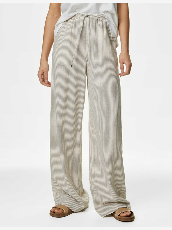 Marks & Spencer Široké nohavice Marks & Spencer s vysokým obsahom plátna off white