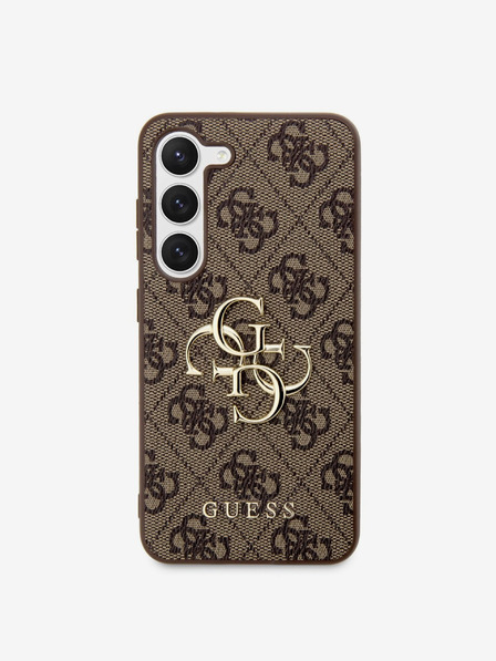 Guess Guess PU 4G Kovové logo Zadný kryt pre Samsung Galaxy S23 Brown