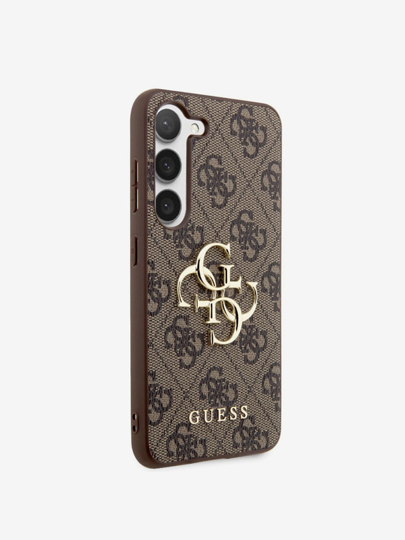 Guess Guess PU 4G Kovové logo Zadný kryt pre Samsung Galaxy S23 Brown