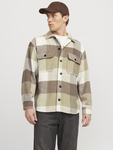 Jack & Jones Hnedá a béžová pánska kockovaná košeľa Jack & Jones Bradley