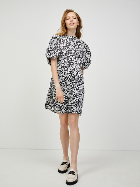 Vero Moda Bielo-čierne kvetinové šaty s balónovými rukávmi VERO MODA Lydia