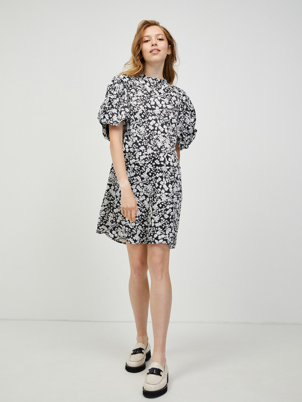 Vero Moda Bielo-čierne kvetinové šaty s balónovými rukávmi VERO MODA Lydia