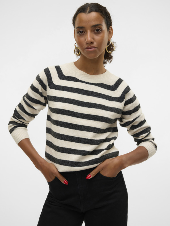 Vero Moda Béžovo-čierny dámsky pruhovaný sveter Vero Moda Doffy