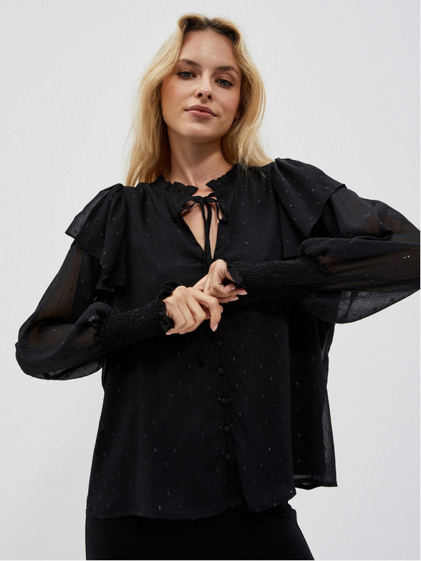 Moodo Čierna dámska blúzka s volánmi Moodo