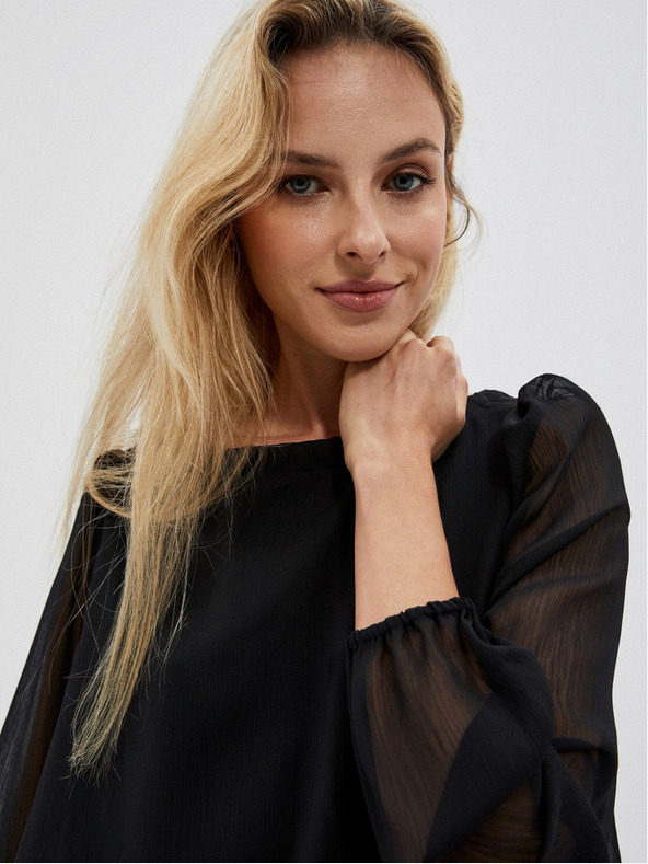 Moodo Čierna dámska blúzka s volánovými rukávmi Moodo