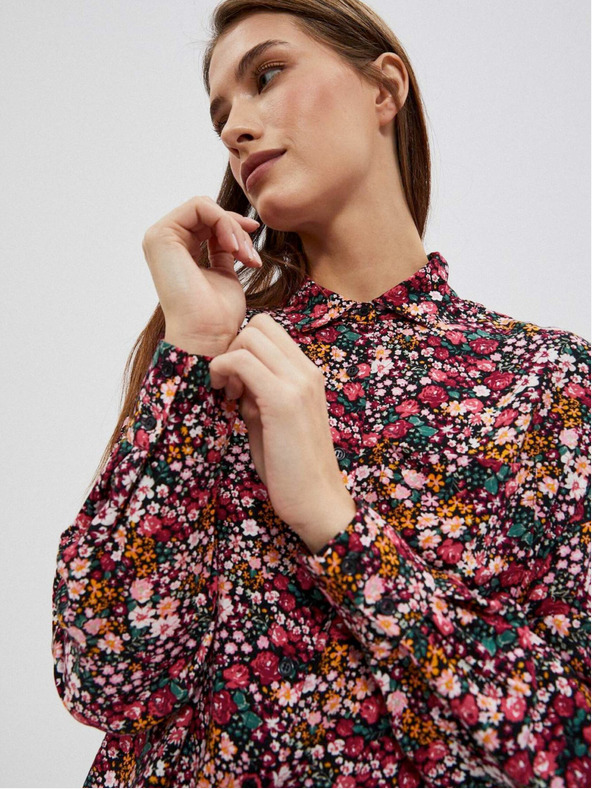 Moodo Ružovo-čierna dámska vzorovaná košeľa Moodo