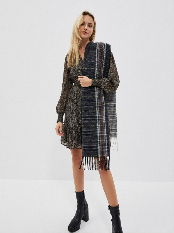 Moodo Čierny károvaný šál Moodo