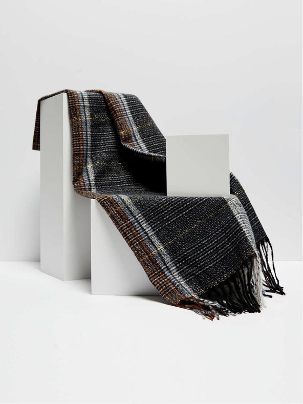 Moodo Čierny károvaný šál Moodo