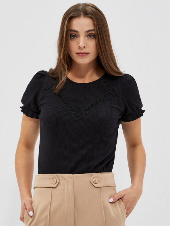 Moodo Čierna dámska blúzka s volánovými rukávmi Moodo