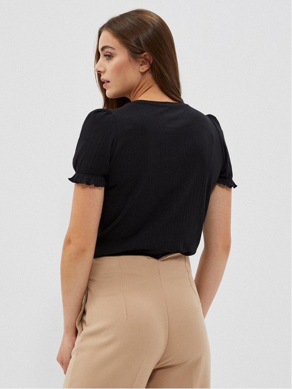 Moodo Čierna dámska blúzka s volánovými rukávmi Moodo