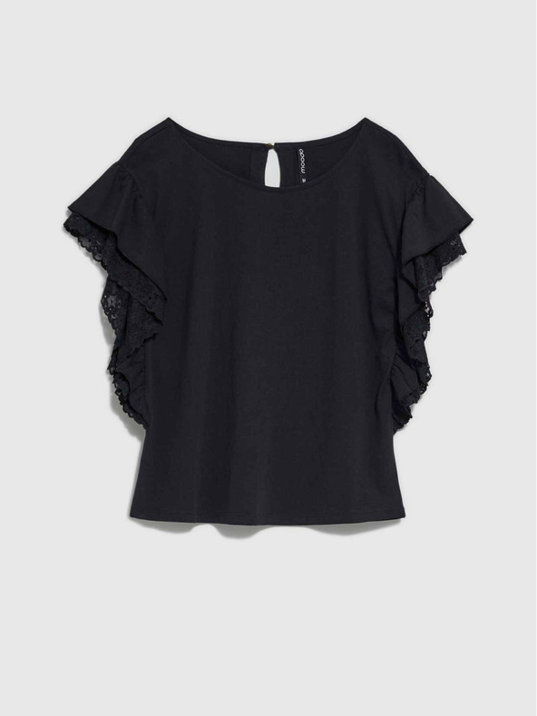 Moodo Čierna dámska blúzka s volánmi na ramenách Moodo