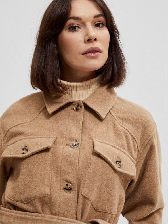 Moodo Béžové dámske košeľové sako s opaskom Moodo