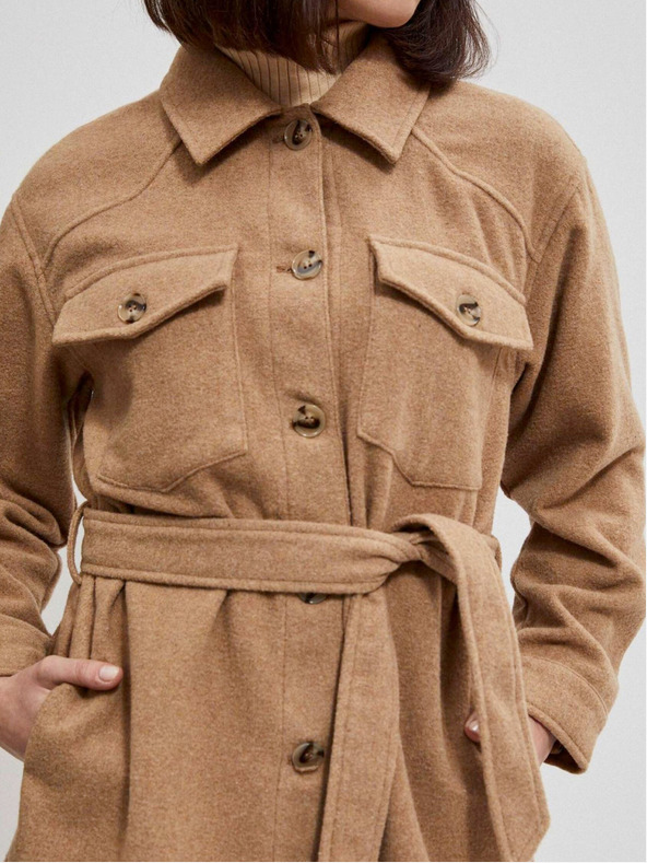 Moodo Béžové dámske košeľové sako s opaskom Moodo