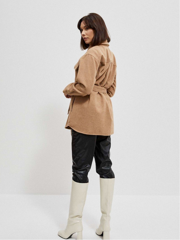 Moodo Béžové dámske košeľové sako s opaskom Moodo