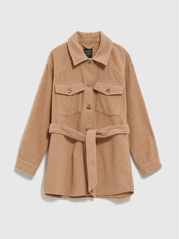 Moodo Béžové dámske košeľové sako s opaskom Moodo