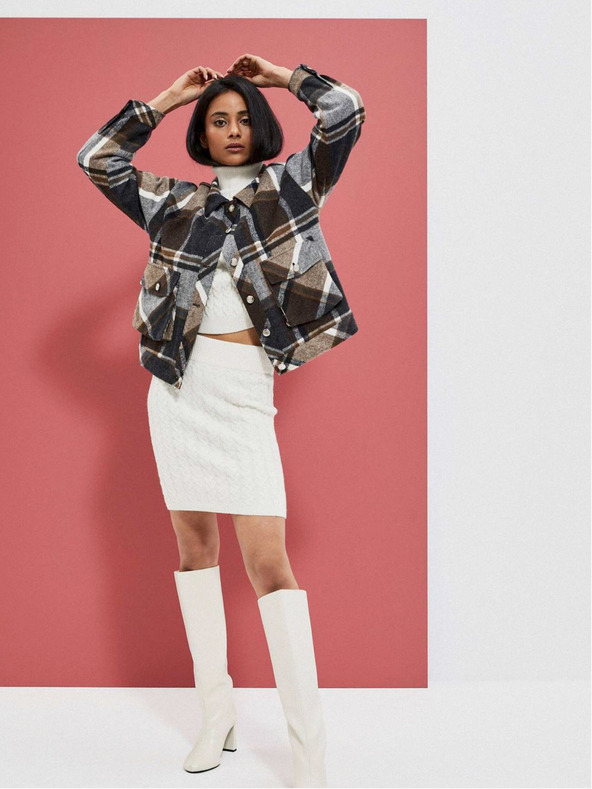 Moodo Moodo Šedá a hnedá dámska kockovaná košeľová bunda