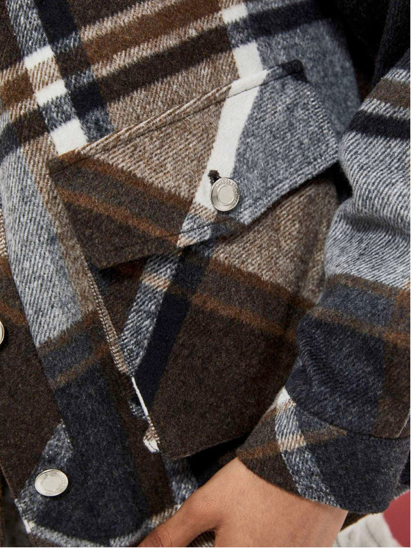 Moodo Moodo Šedá a hnedá dámska kockovaná košeľová bunda