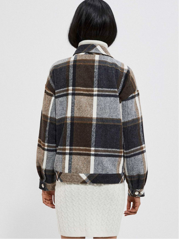 Moodo Moodo Šedá a hnedá dámska kockovaná košeľová bunda