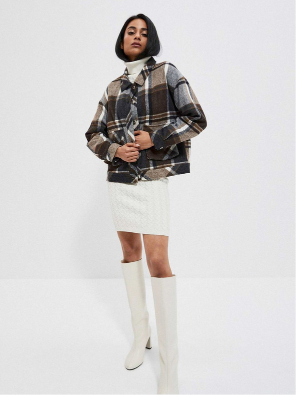 Moodo Moodo Šedá a hnedá dámska kockovaná košeľová bunda