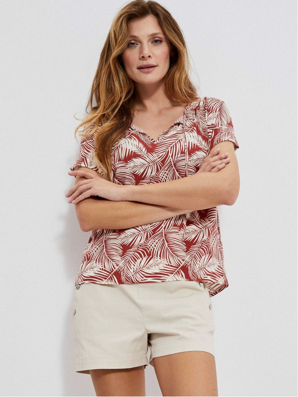 Moodo Bielo-červená dámska vzorovaná blúzka Moodo