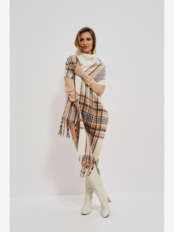 Moodo Krémovo-béžový dámsky károvaný šál Moodo