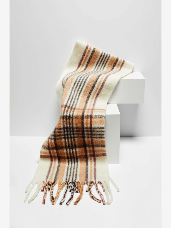 Moodo Krémovo-béžový dámsky károvaný šál Moodo