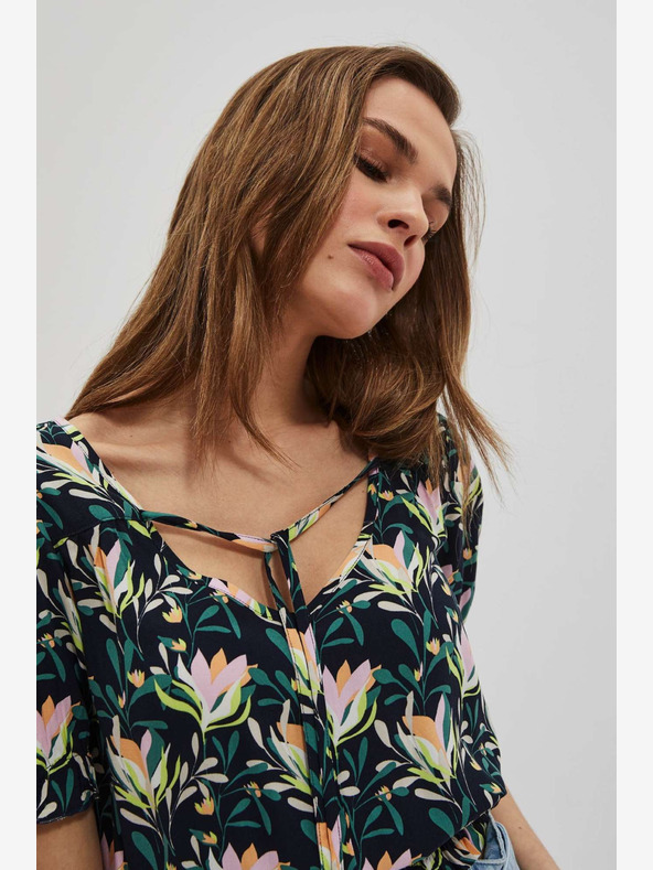 Moodo Tmavomodrá kvetovaná blúzka Moodo