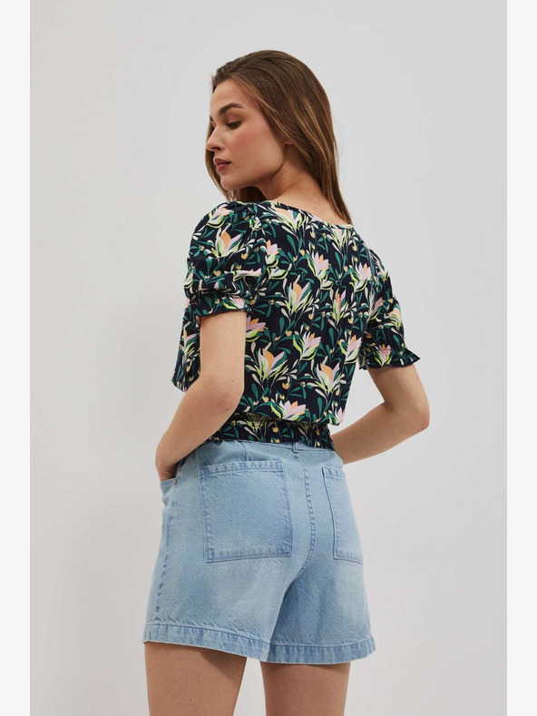 Moodo Tmavomodrá kvetovaná blúzka Moodo
