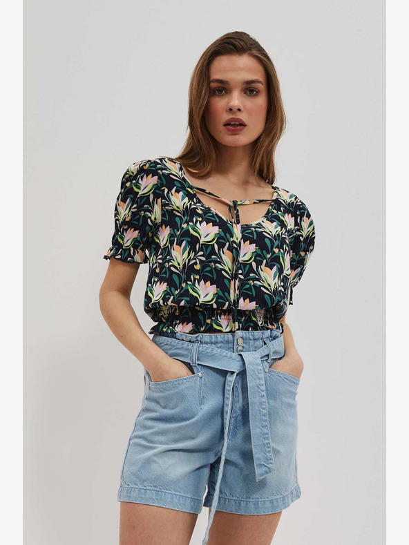 Moodo Tmavomodrá kvetovaná blúzka Moodo