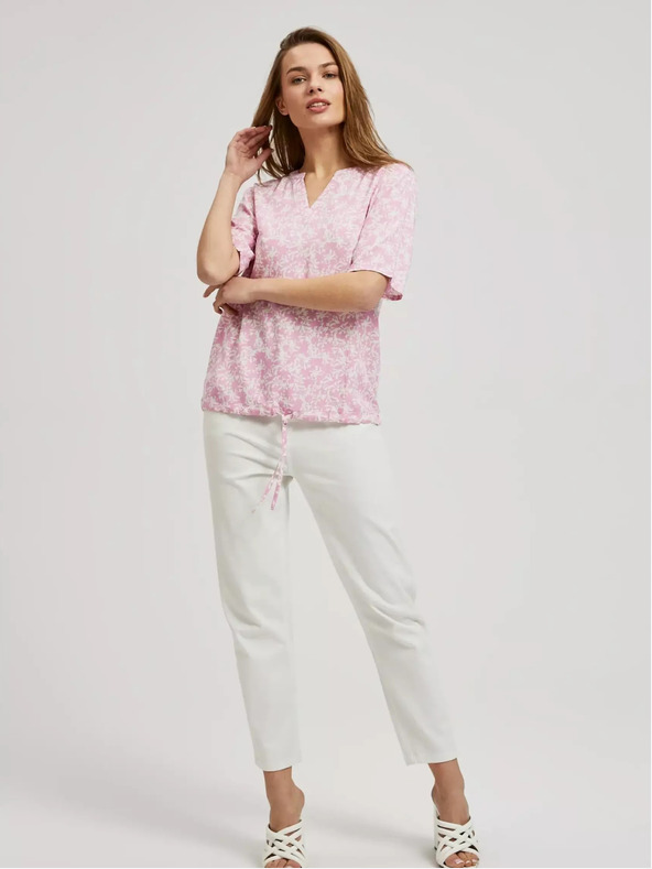 Moodo Svetloružová vzorovaná blúzka so zaväzovaním Moodo