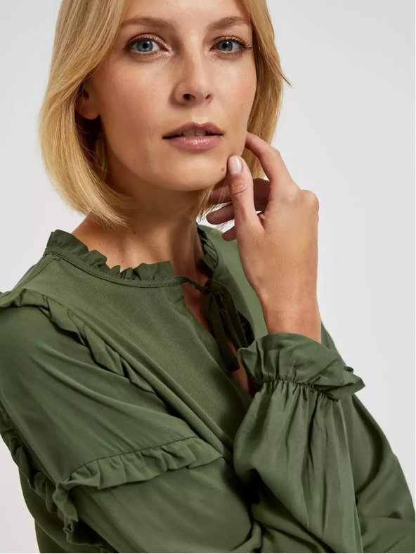 Moodo Khaki blúzka s volánmi na rukávoch Moodo