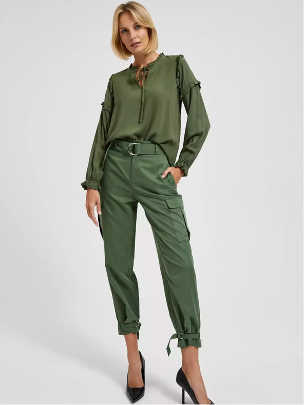 Moodo Khaki blúzka s volánmi na rukávoch Moodo