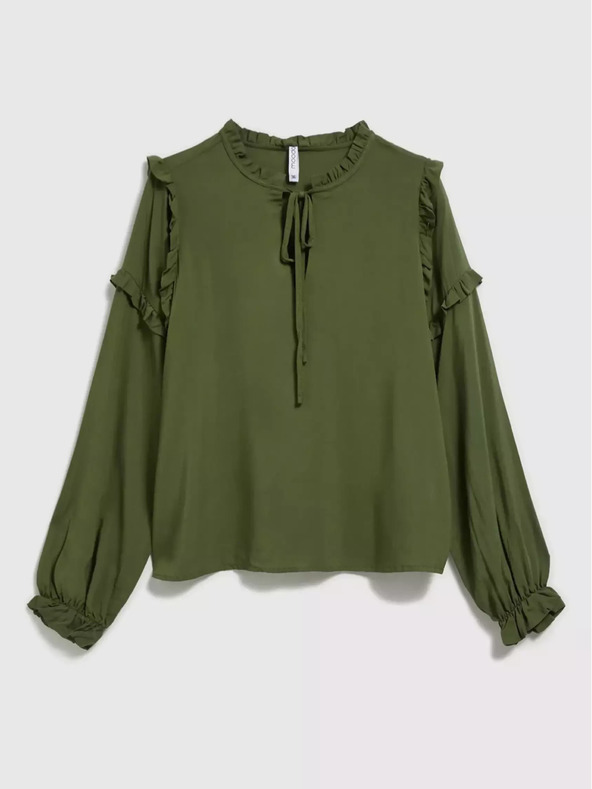 Moodo Khaki blúzka s volánmi na rukávoch Moodo