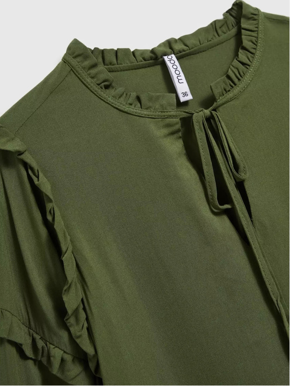 Moodo Khaki blúzka s volánmi na rukávoch Moodo