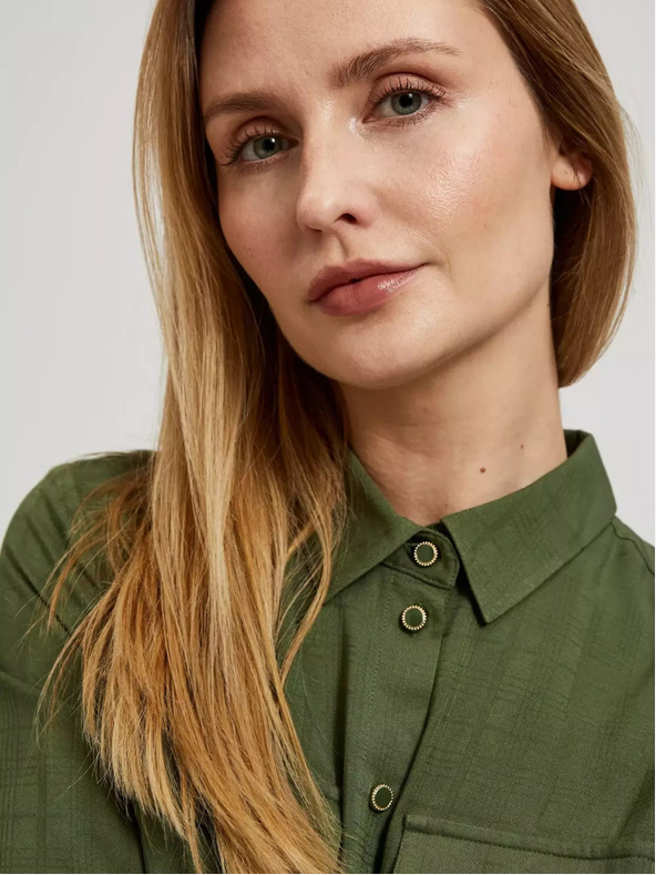 Moodo Khaki blúzka s vreckami a dlhými rukávmi Moodo