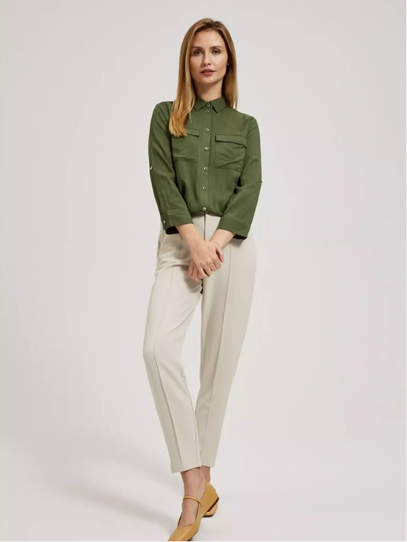 Moodo Khaki blúzka s vreckami a dlhými rukávmi Moodo