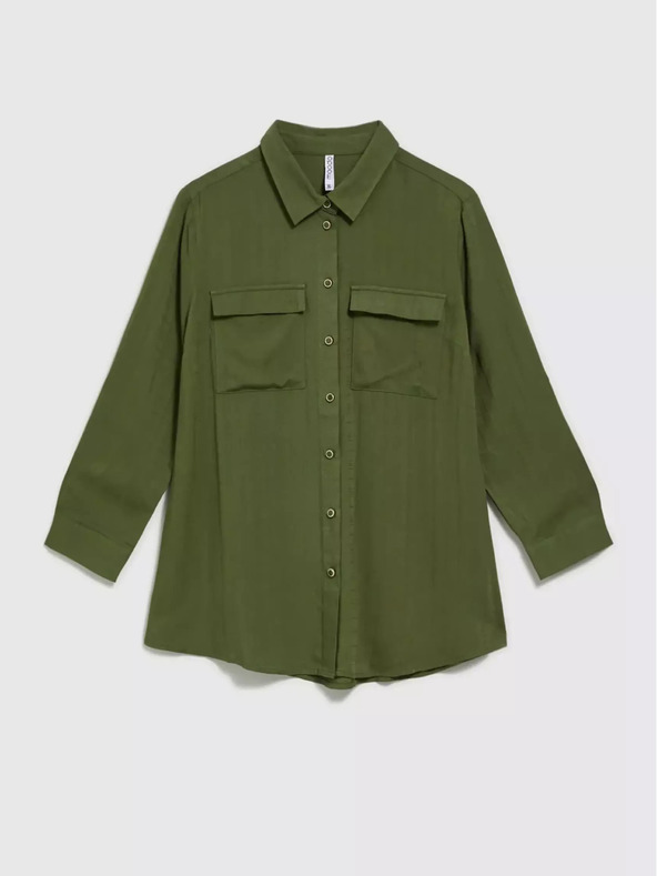 Moodo Khaki blúzka s vreckami a dlhými rukávmi Moodo