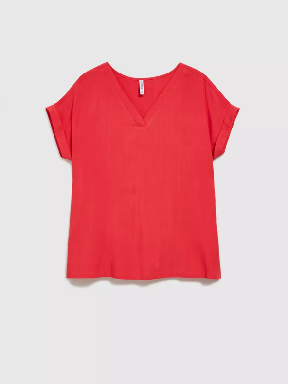 Moodo Červené tričko s výstrihom do V a krátkymi rukávmi Moodo