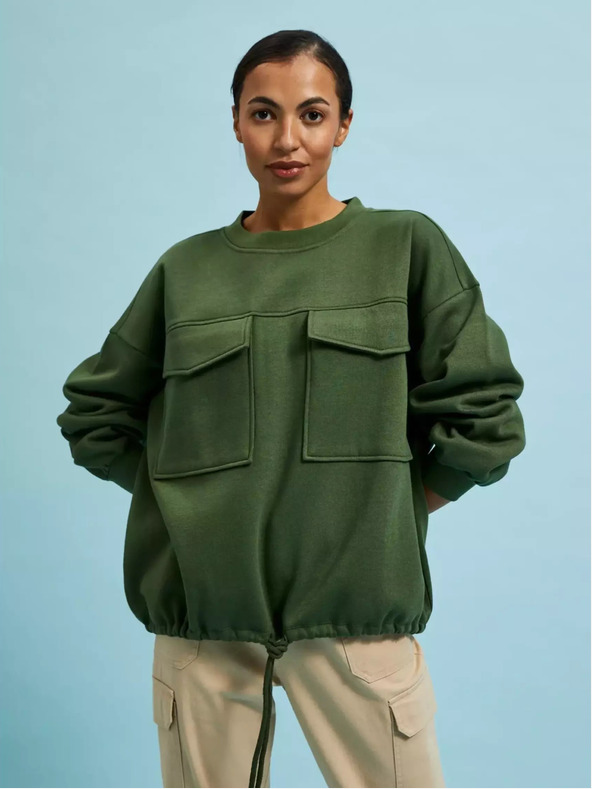 Moodo Khaki mikina s veľkými vreckami a viazaním v páse Moodo