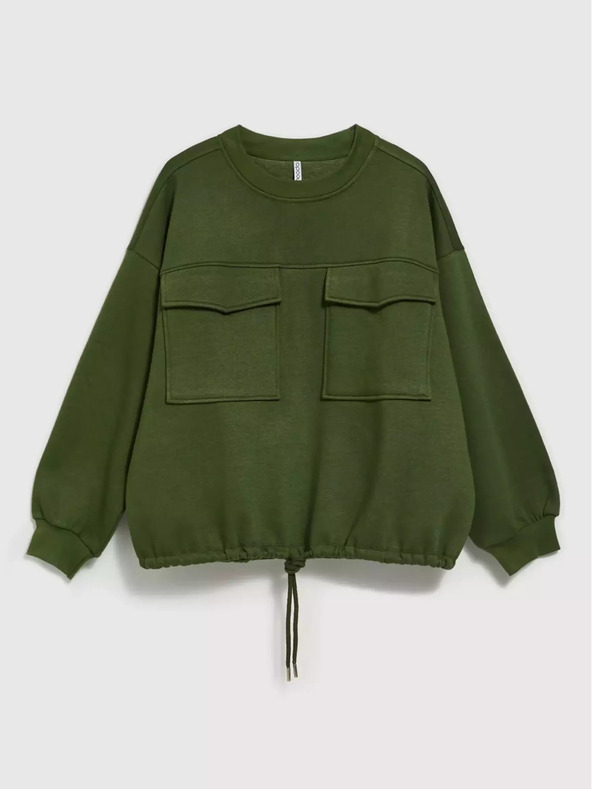 Moodo Khaki mikina s veľkými vreckami a viazaním v páse Moodo