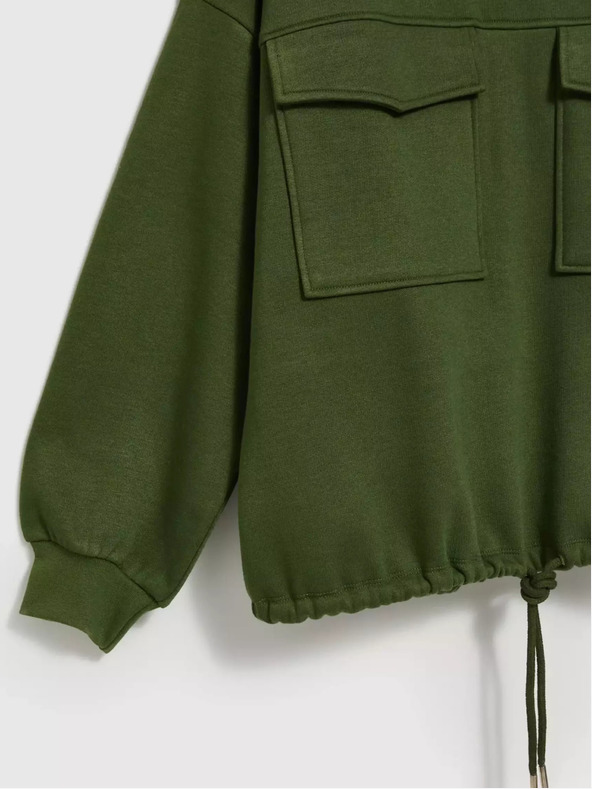 Moodo Khaki mikina s veľkými vreckami a viazaním v páse Moodo