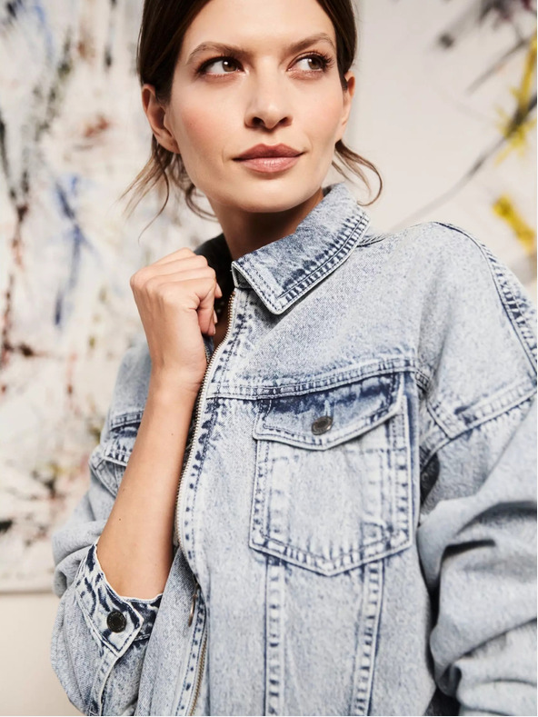 Moodo Svetlomodrá džínsová bunda so zipsom Moodo