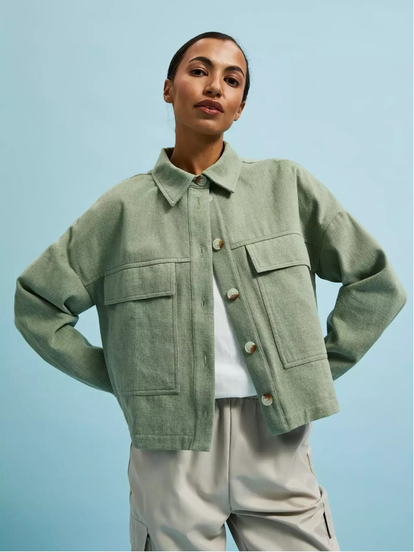 Moodo Olivovozelené sako s vreckami a golierom Moodo